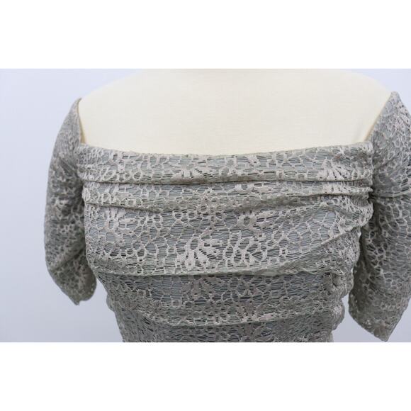 Badgley Mischka Lace Gown Silver Off the Shoulder Dress Size 8 Retail $660 - Picture 4 of 16